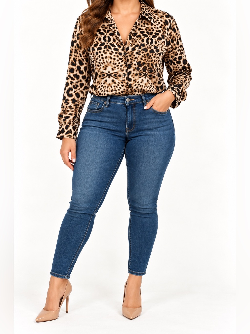 Worthington Leopard Print Button-Down Shirt - Beige & Black 100 % Silk  XL